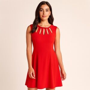 Betsey Johnson Red Sleeveless Fit and Flair cocktail Dress eyelet size 14 cutout